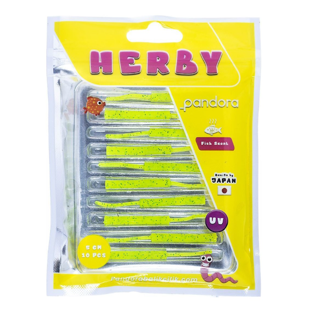 Pandora Balıkçılık Herby Worm 5cm Lrf Silikon Yem(10 Adet) - GREEN GLITTER