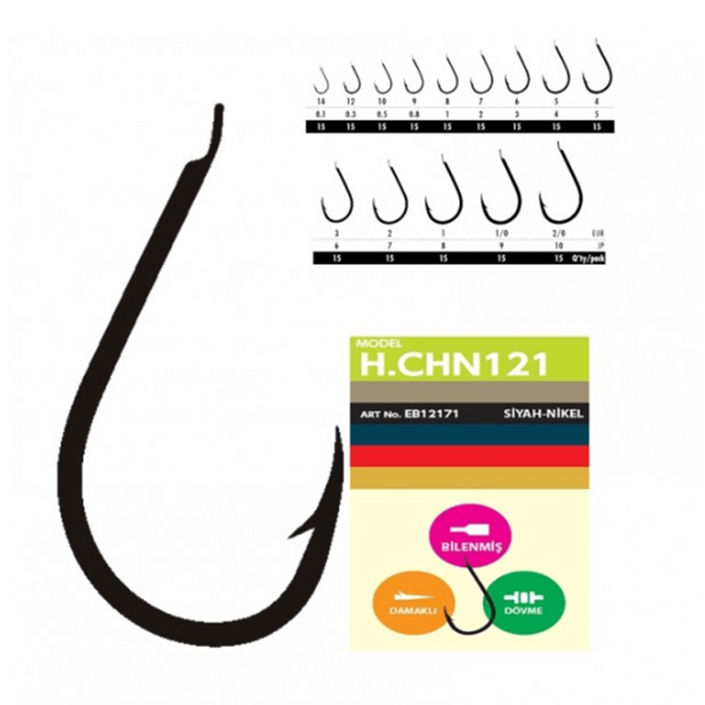 Hayabusa HCHN 121 Kısa Pala Dövme Olta İğnesi 15'li Paket Black Nikel - 1
