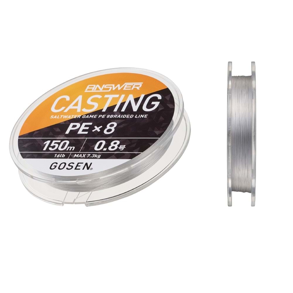 Gosen Answer Casting PE 8 Örgü Spin İpi 150mt Fine Silver Color - PE 0.8