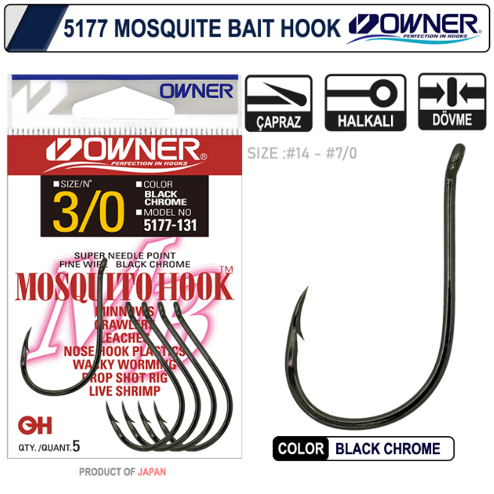 Owner 5177 Mosquito Hook Black Chrome Sinek İğne - 1