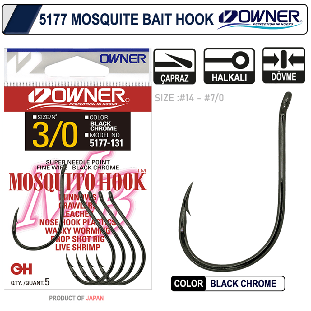 Owner 5177 Mosquito Hook Black Chrome Sinek İğne - 8