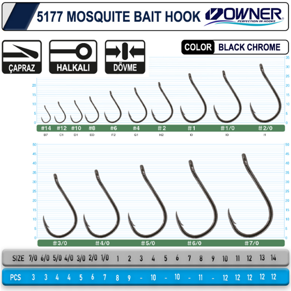 Owner 5177 Mosquito Hook Black Chrome Sinek İğne - 1