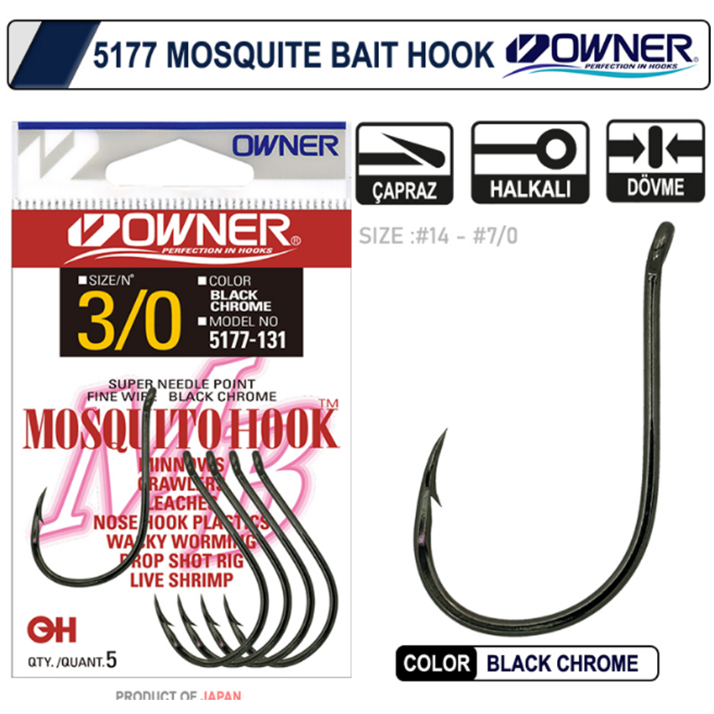 Owner 5177 Mosquito Hook Black Chrome Sinek İğne - 4