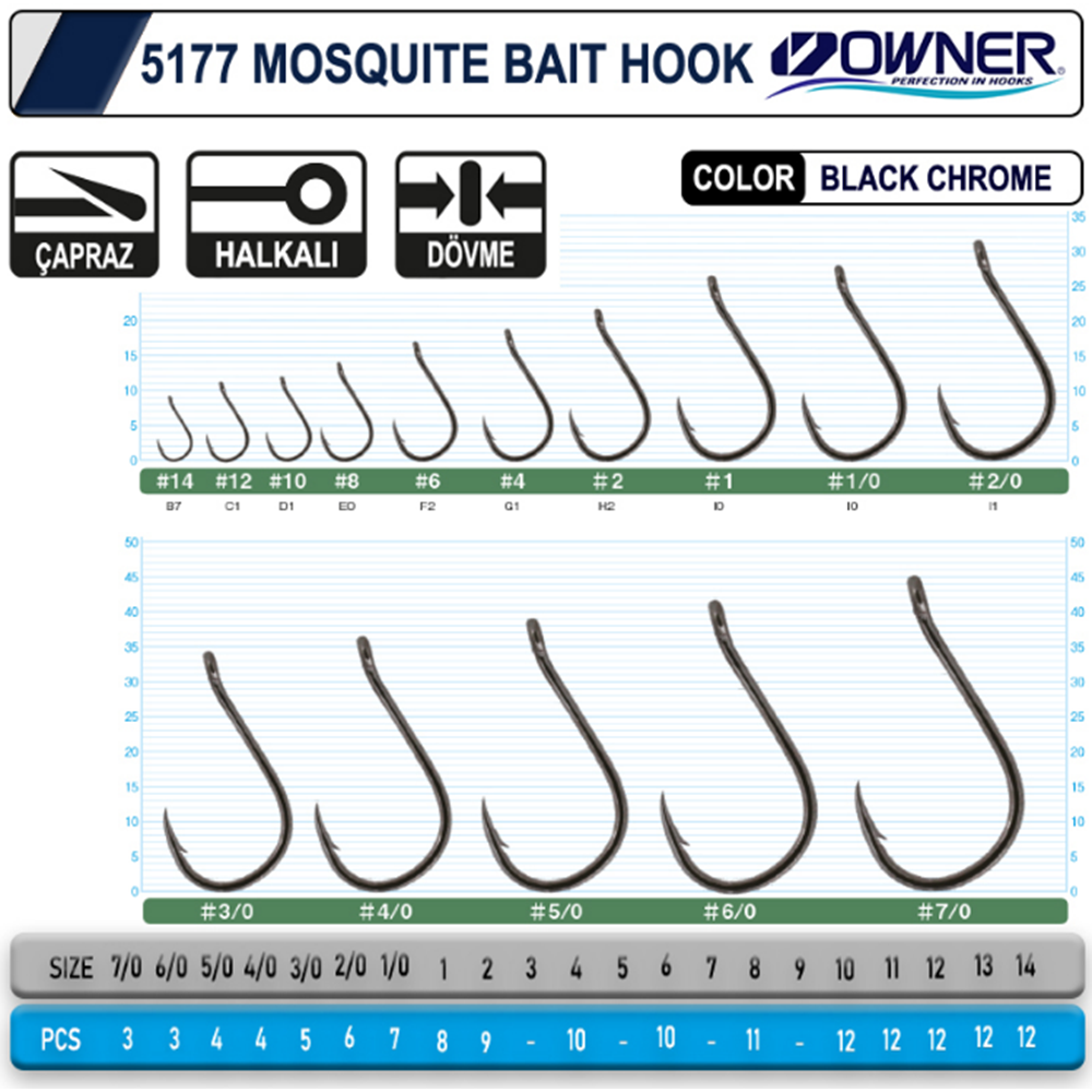 Owner 5177 Mosquito Hook Black Chrome Sinek İğne - 4