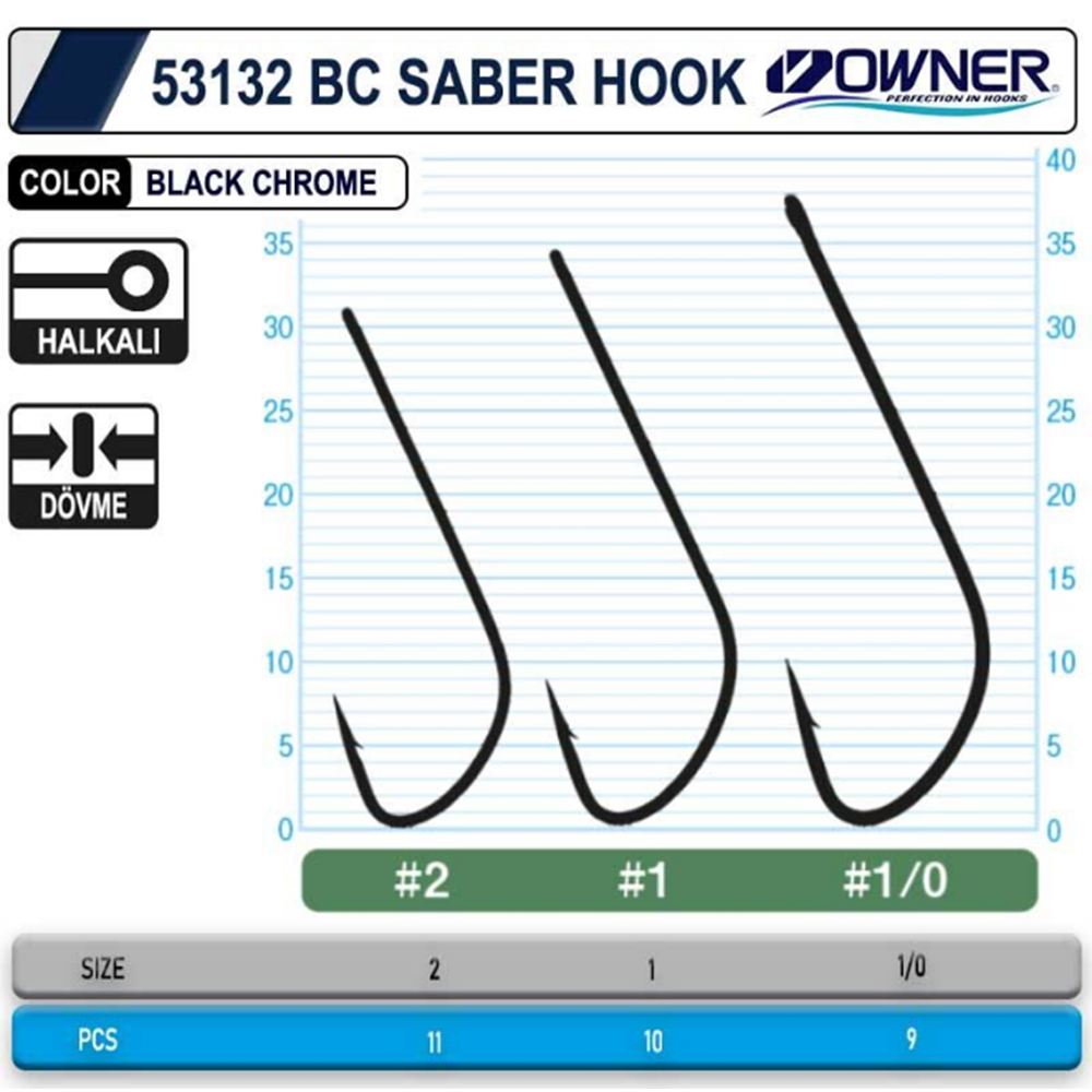 Owner 53132 Saber Hook Black Chrome İğne - 1/0