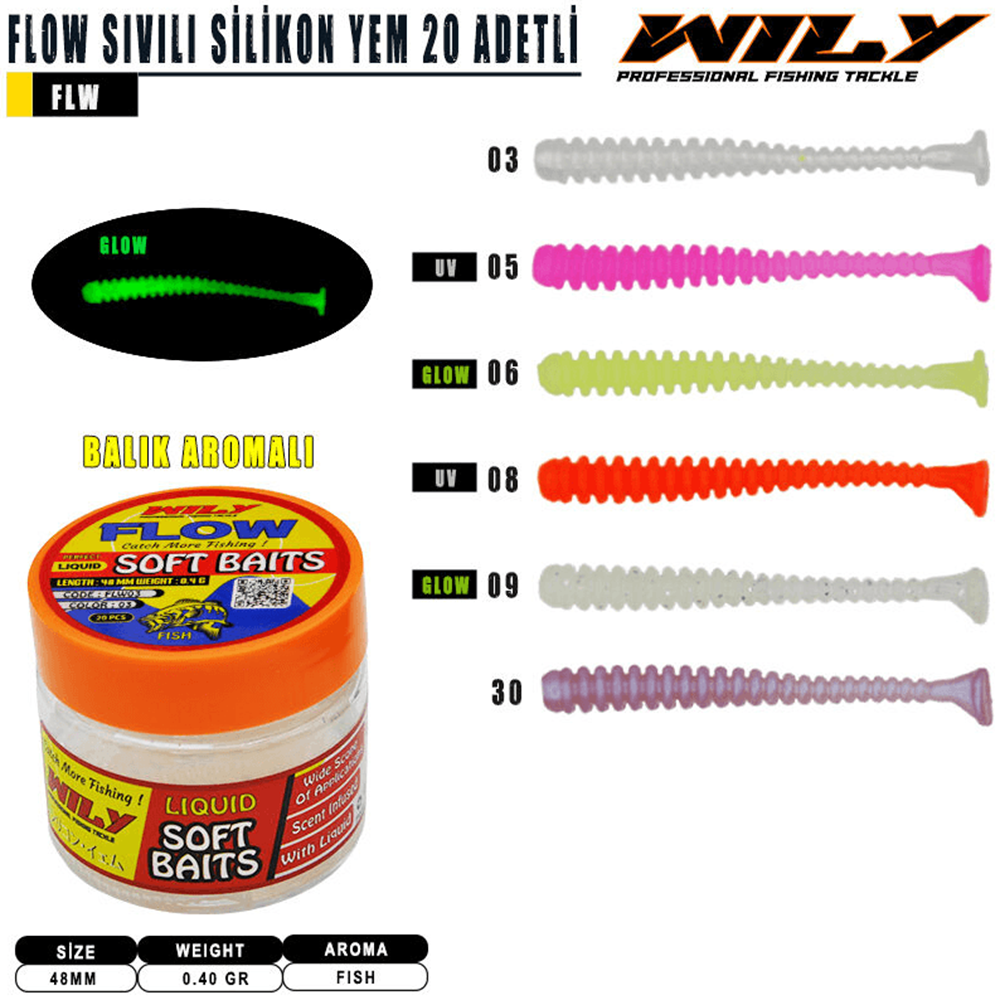 Wily Flow Sıvılı 48 mm 20 Adetli Silikon Yem