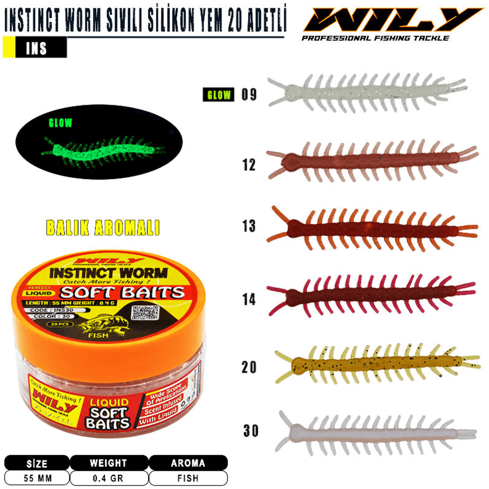 Wily Instinct Worm Sıvılı 55 mm 20 Adetli Silikon Yem