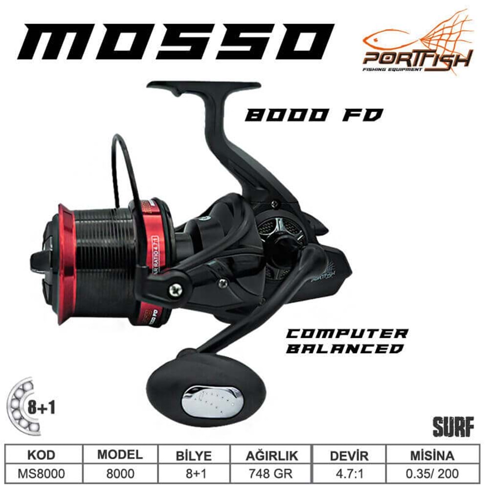 Portfish Mosso 8000 fd Surf Olta Makinası 8+1 bb