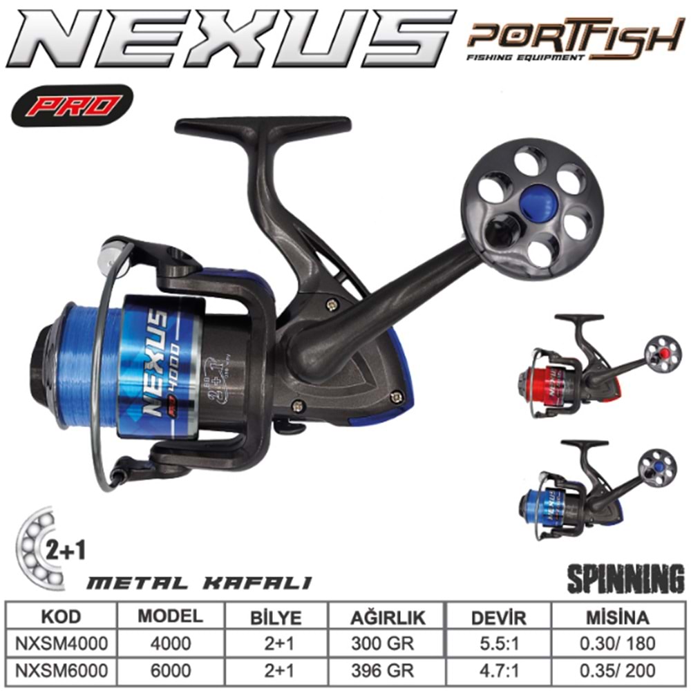 Portfish Nexus Pro 4000 Olta Makinası 2+1bb Metal Kafa Mavi