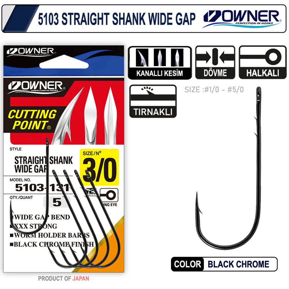 Owner 5103 Straight Shank Wide Gap Uzun Pala Lüfer İğnesi - 4/0