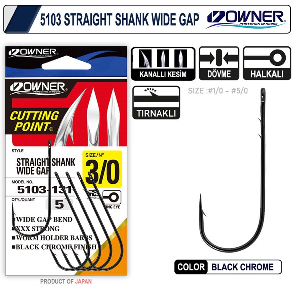 Owner 5103 Straight Shank Wide Gap Uzun Pala Lüfer İğnesi - 2/0
