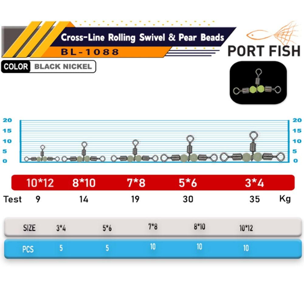 Portfish BL-1088 Üçlü Fosforlu Bilyalı Fırdöndü