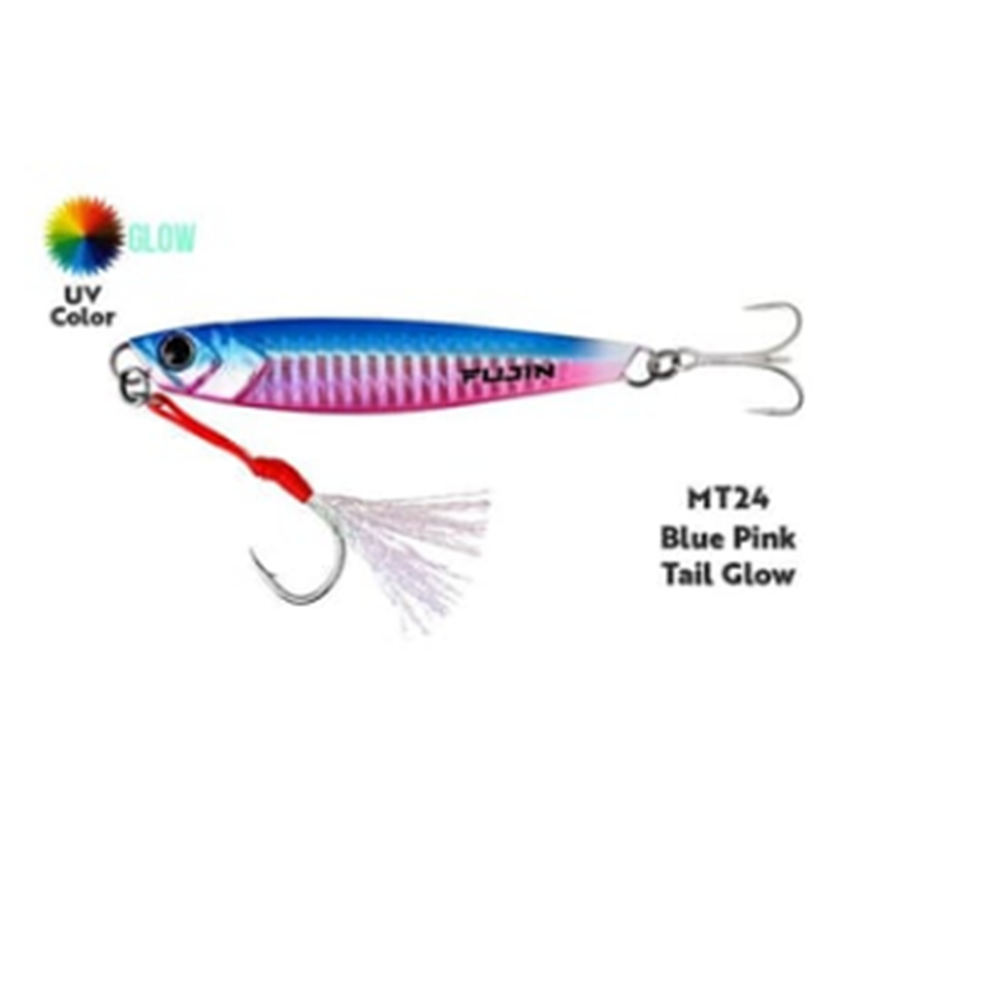 Fujin Jig-X 60gr Shore Jigging Jig Yem - MT24 BLUE PINK TAIL GLOW