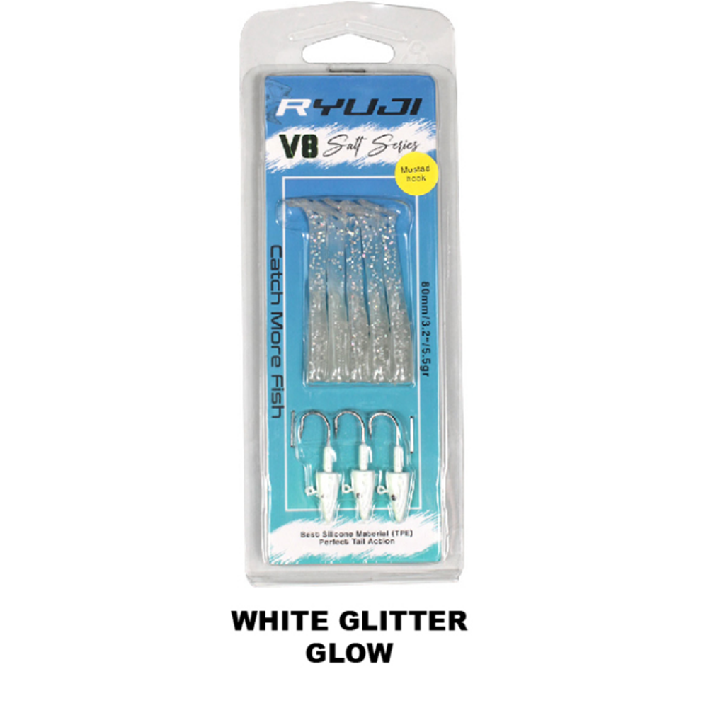 Ryuji V8 8cm 5.5gr Silikon Yem - WHITE GLITTER GLOW