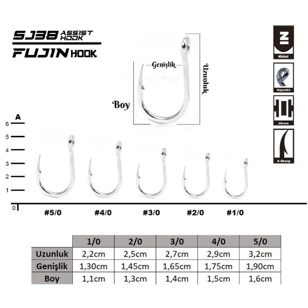 Fujin SJ38 Delikli Kaynaklı Assist Kancası - 5/0