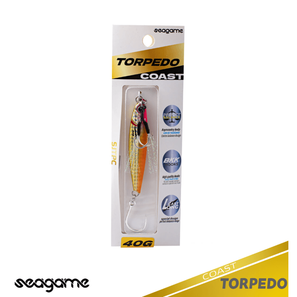 Seagame Torpedo Coast 40G Jig Yem - 204 ORANGE GOLD SHINY PINK HEAD