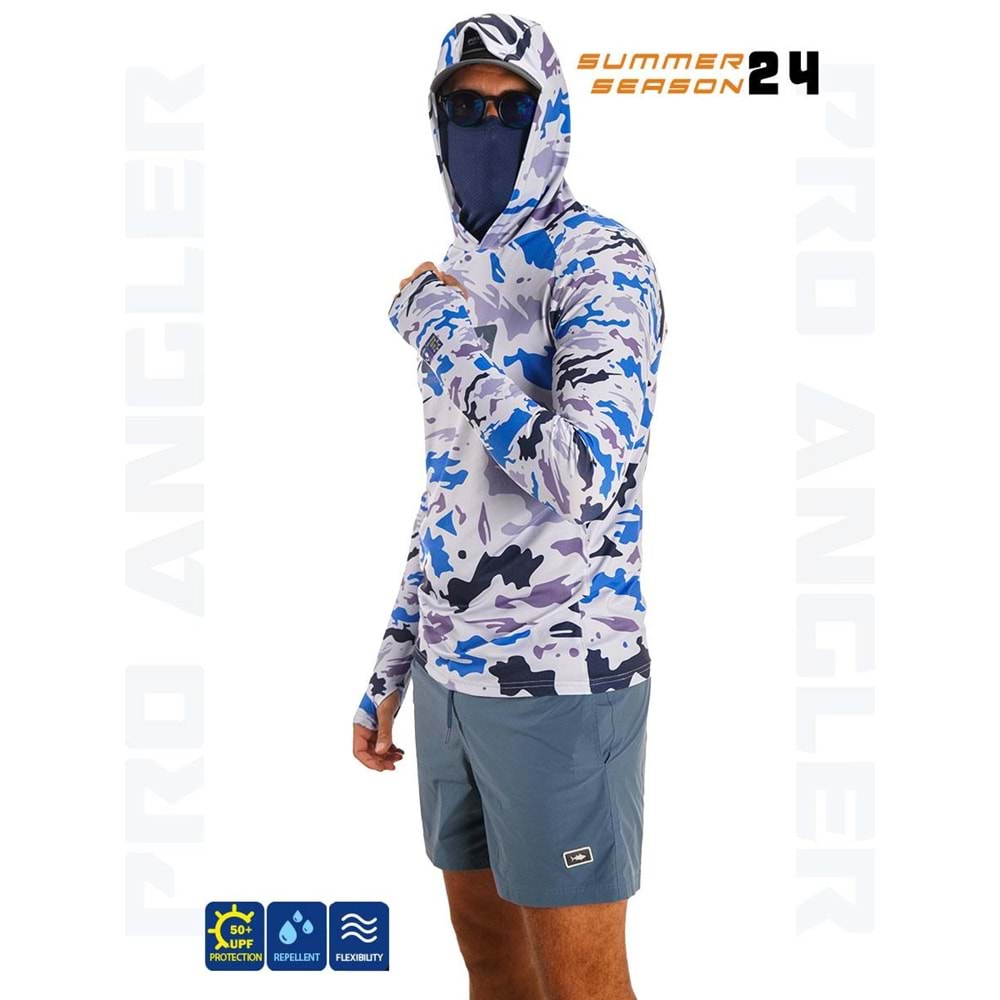 Fujin Pro Angler S24 Buff&Hoodi Natural Blue Camo - L