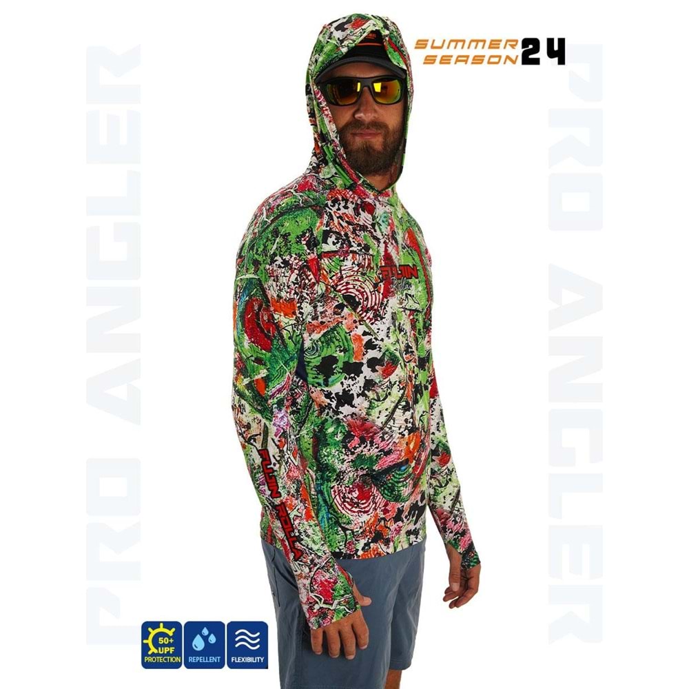Fujin Pro Angler S24 Hooded Makai Green Red - XXL