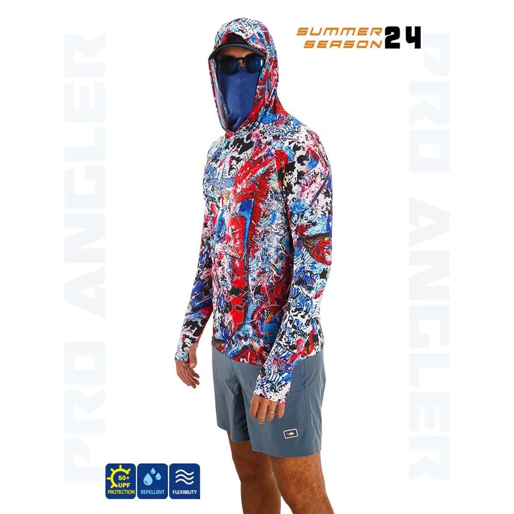 Fujin Pro Angler S24 Buff Hoodie Makai Blue Red - XL