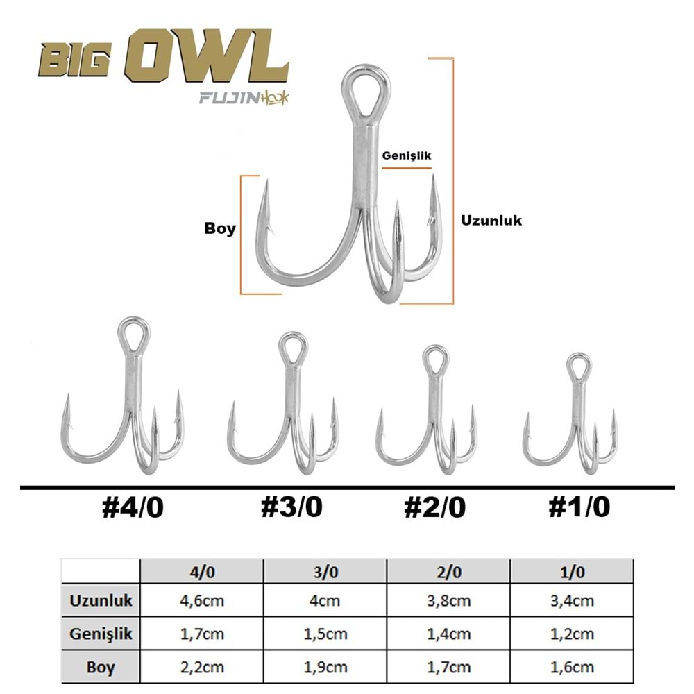 Fujin Big OWL Süper Anti-Rust Üçlü Kanca