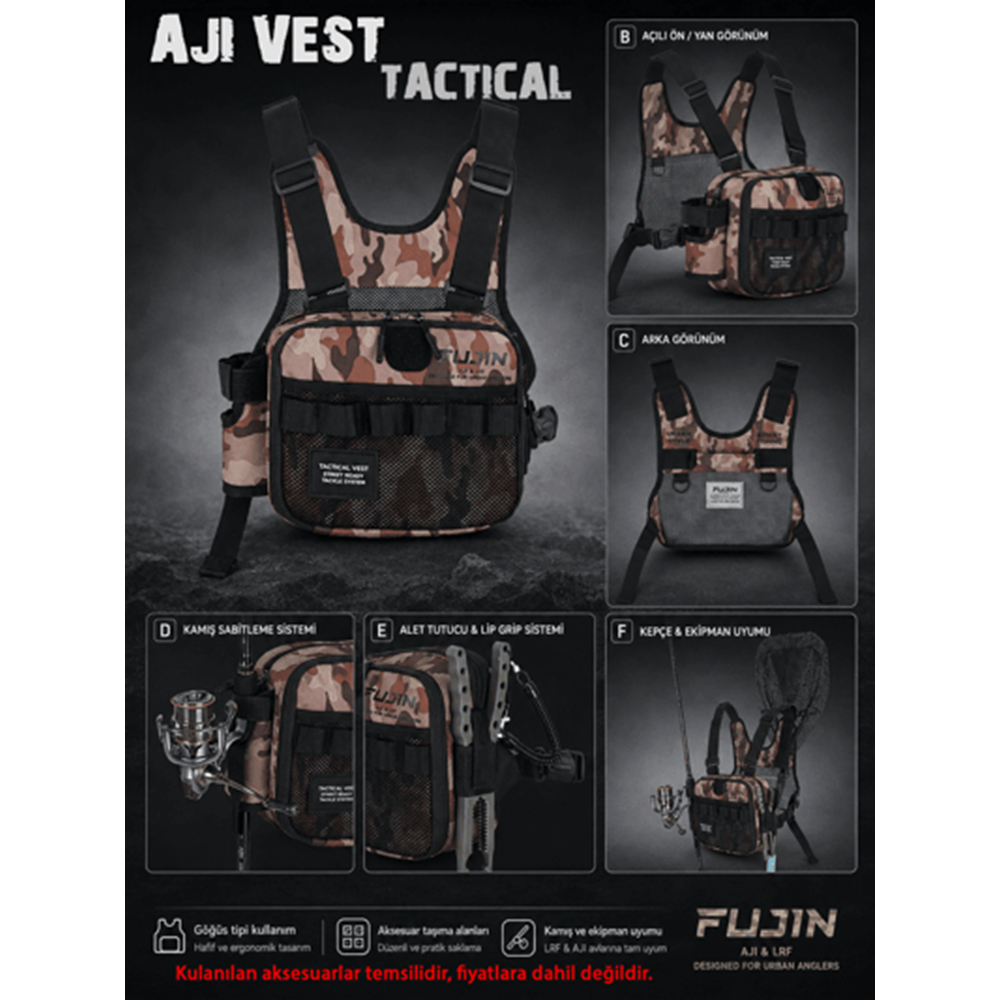 Fujin Tactical Vest Brown Camo Balıkçı Çantası