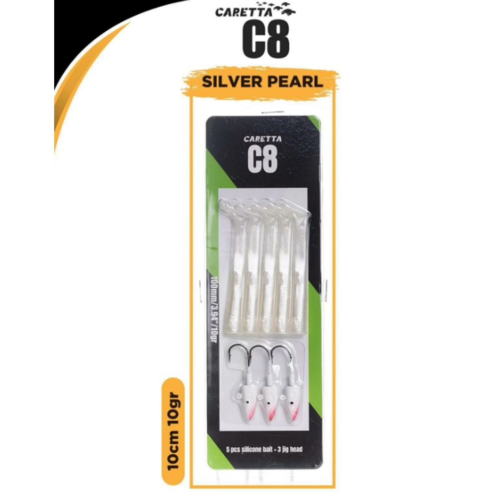 Caretta C8 10cm 10gr Silikon Yemler - SILVER PEARL