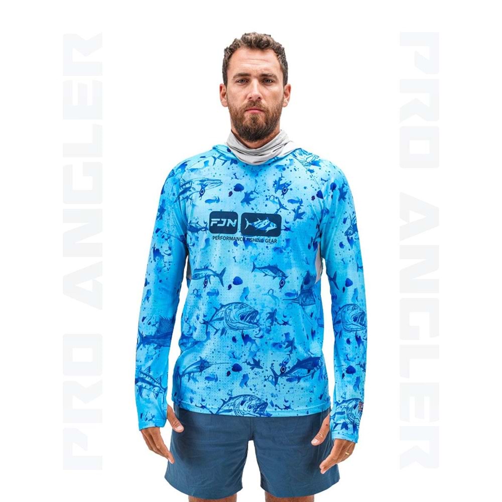 Fujin Pro Angler S24 Buff&Hoodie Blue Fish - 3XL