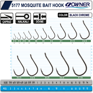 Owner 5177 Mosquito Hook Black Chrome Sinek İğne - 1