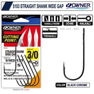 Owner 5103 Straight Shank Wide Gap Uzun Pala Lüfer İğnesi - 2/0