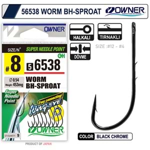 Owner 56538 Worm Bh-Sproat Black Chrome İğne -10