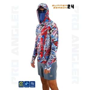 Fujin Pro Angler S24 Buff Hoodie Makai Blue Red - L