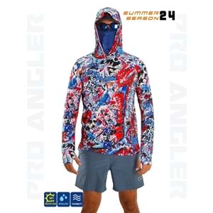 Fujin Pro Angler S24 Buff Hoodie Makai Blue Red - L