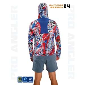 Fujin Pro Angler S24 Buff Hoodie Makai Blue Red - L