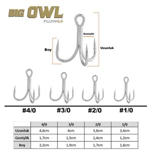 Fujin Big OWL Süper Anti-Rust Üçlü Kanca