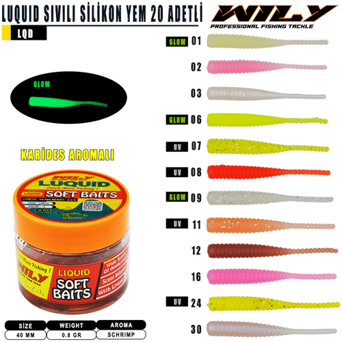 Wily Luquid Sıvılı 40 mm 20 Adetli Silikon Yem