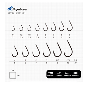 Hayabusa HCHN 121 Kısa Pala Dövme Olta İğnesi 15'li Paket Black Nikel