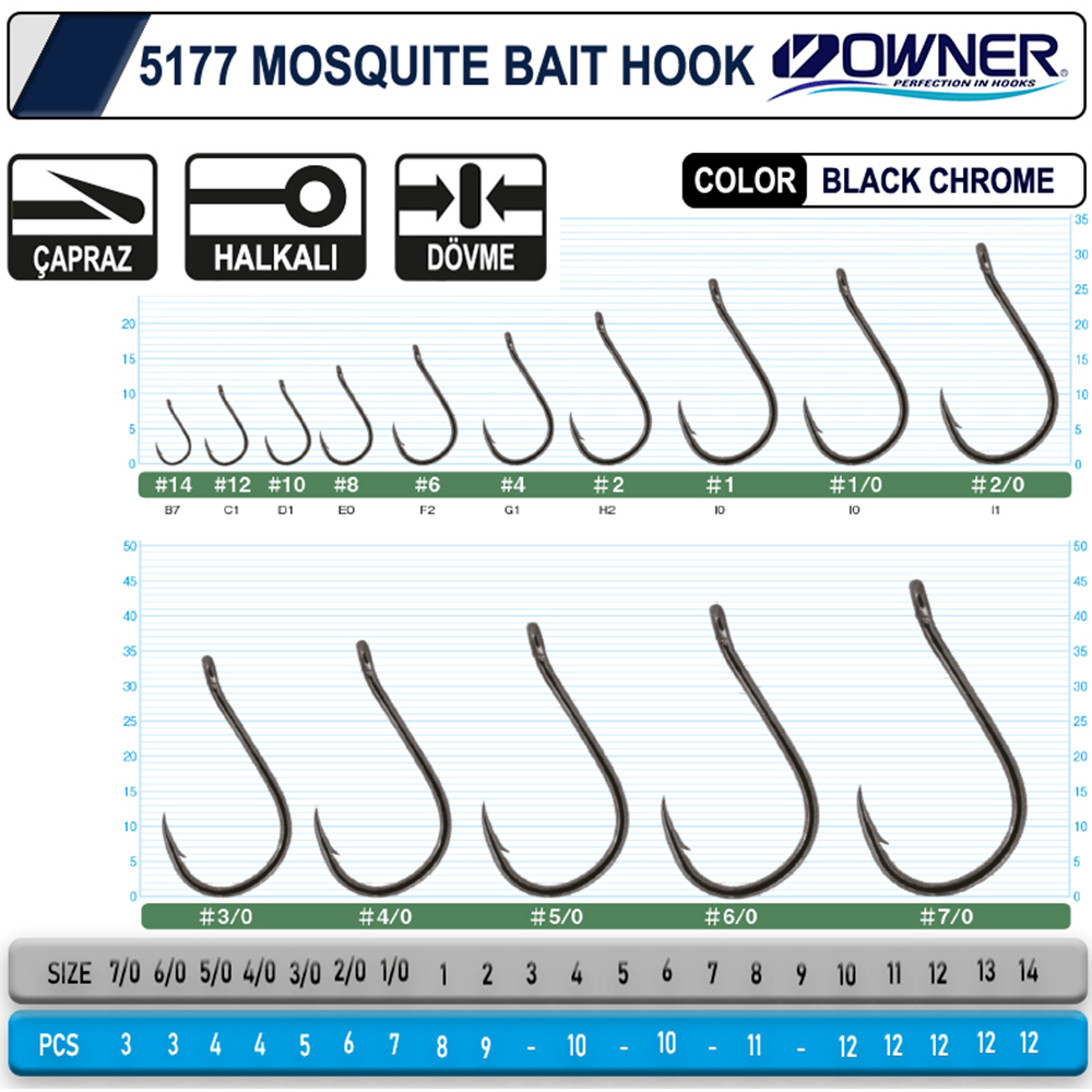 Owner 5177 Mosquito Hook Black Chrome Sinek İğne - 8