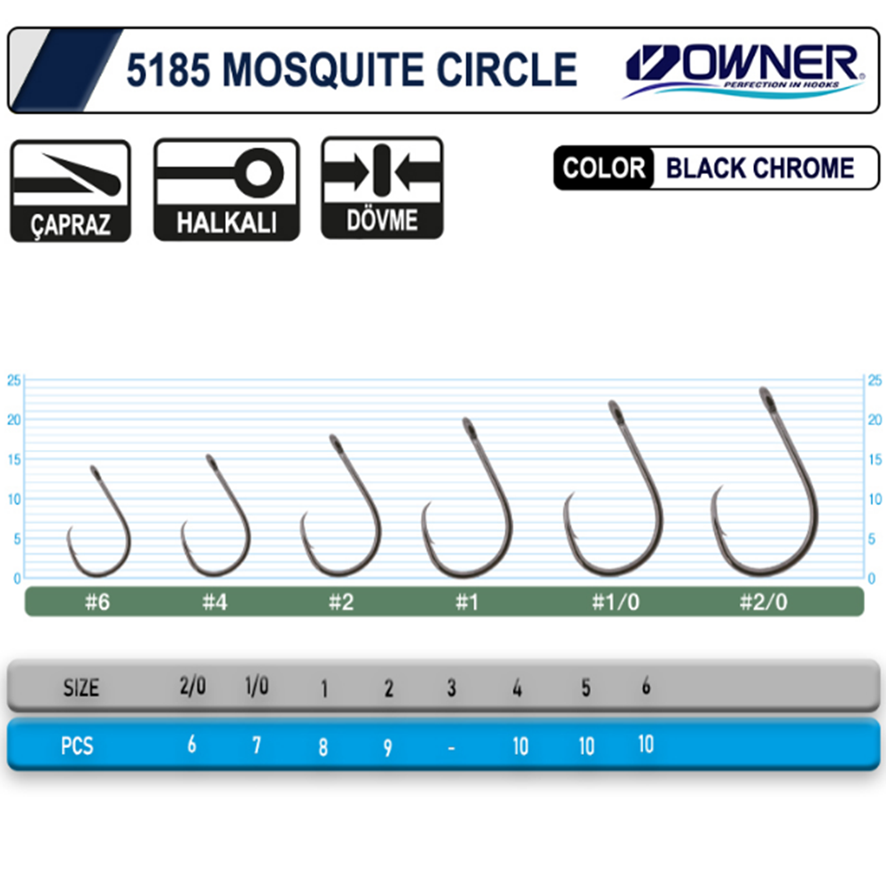 Owner 5185 Mosquito Circle Black Chrome Sinek İğne - 1/0