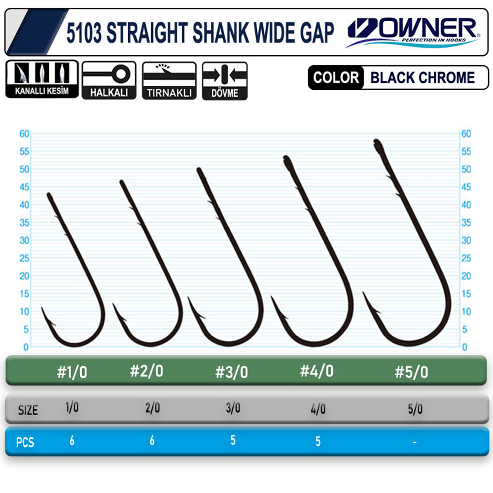 Owner 5103 Straight Shank Wide Gap Uzun Pala Lüfer İğnesi - 4/0