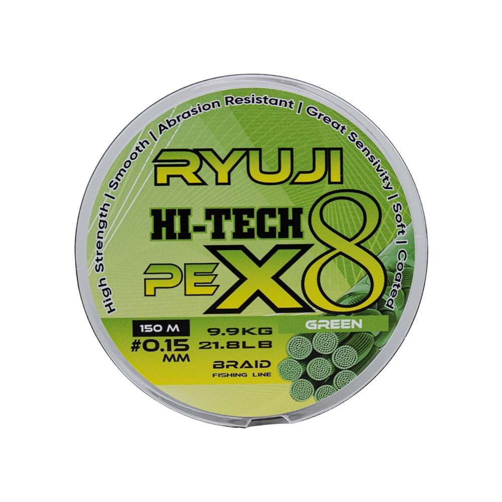 Ryuji Hi-Tech X8 150m Green İp Misina - 0.23 MM
